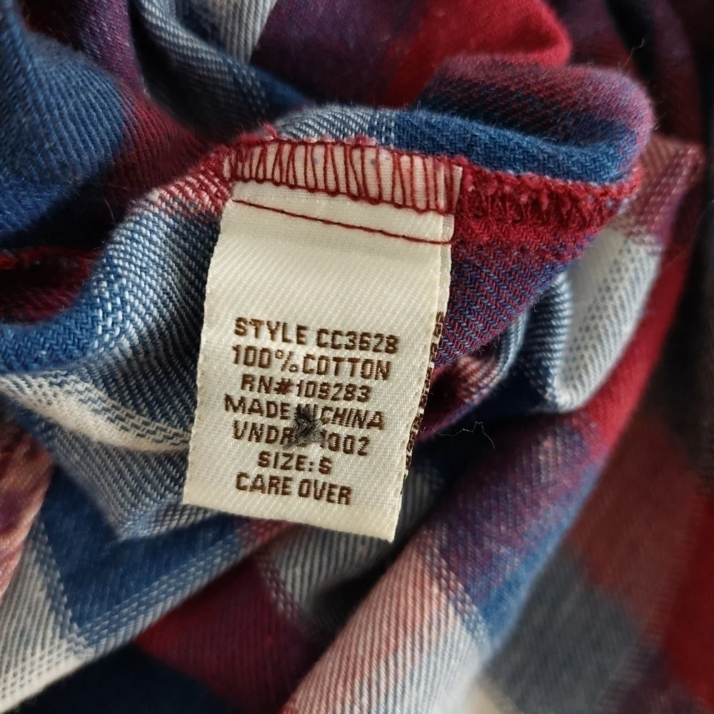 Vintage Havana Womens Long Sleeve Red Blue Plaid Drawstring Tie Shirt Dress Sz S - Picture 9 of 9